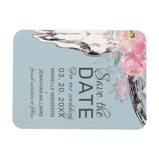 Rustikale Kuh Skull Boho Blush Bloral Save the Dat Magnet (Horizontal)