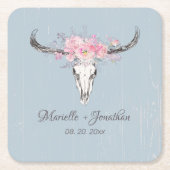 Rustikale Kuh Skull Boho Blush Pink Aquarell Blüte Rechteckiger Pappuntersetzer (Vorderseite)