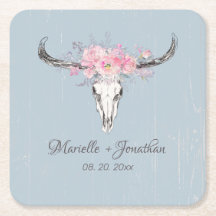 Rustikale Kuh Skull Boho Blush Pink Aquarell Blüte