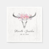 Rustikale Kuh Skull Boho Blush Pink Aquarell Blüte Serviette (Vorderseite)