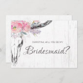 Rustikale Kuh Skull Boho Blush Pink Blumenmädchen Einladung (Vorne/Hinten)