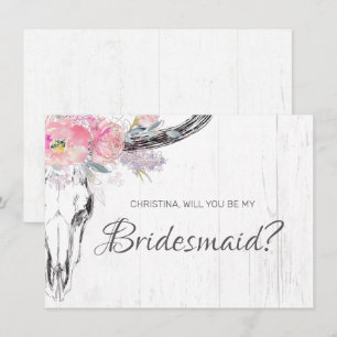 Rustikale Kuh Skull Boho Blush Pink Blumenmädchen Einladung