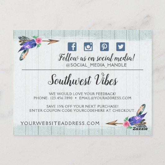 Rustikale Kuh Skull Boho Chic Dankeschön Karte (Rückseite)