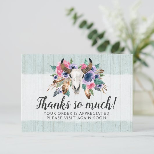 Rustikale Kuh Skull Boho Chic Dankeschön Karte (Stehend Vorderseite)