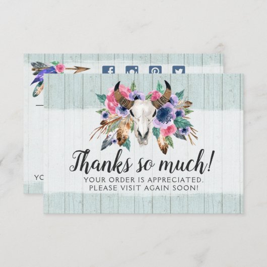 Rustikale Kuh Skull Boho Chic Dankeschön Karte (Vorne/Hinten)