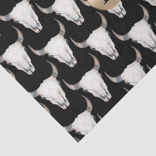 Rustikale Kuh Skull Boho Monogram Personalisiert Seidenpapier (Ausschnitt)