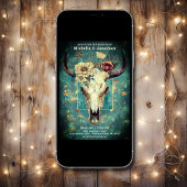 Rustikale Kuh Skull Floral Boho Western Hochzeit Einladung