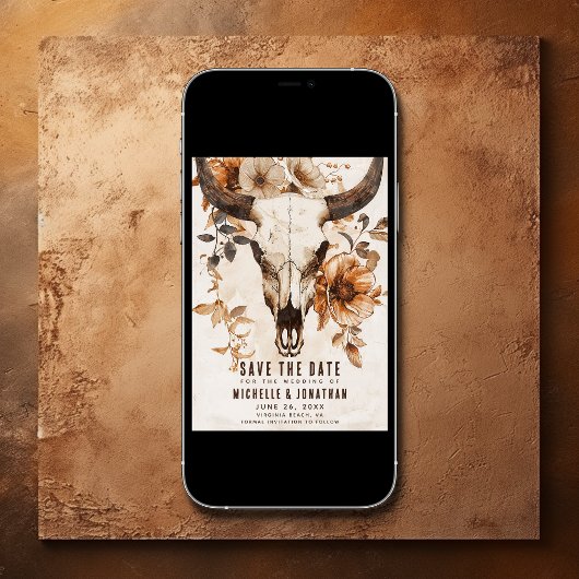 Rustikale Kuh Skull Floral Boho Western Hochzeit Save The Date