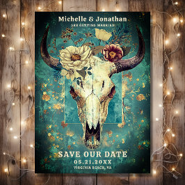 Rustikale Kuh Skull Floral Boho Western Hochzeit Save The Date
