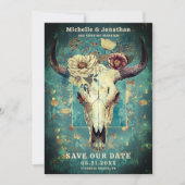 Rustikale Kuh Skull Floral Boho Western Hochzeit Save The Date (Vorderseite)