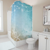 Rustikale Kunst Blaues Aquamarines Wasser Strand Duschvorhang (Beispiel)