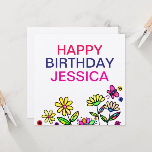 Rustikale Künstlerische Blume Gerne Geburtsname Karte (Vorderseite/Rückseite Beispiel)