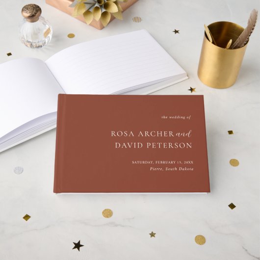 Rustikale Kupfer-Editorial-Moderne Hochzeit Gästebuch (Vorderseite Offen)
