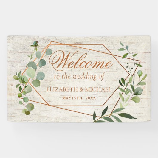 Rustikale Kupfer Geometric Eukalyptus Birch Weddin Banner (Horizontal)