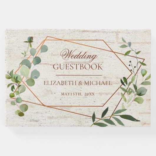 Rustikale Kupfer Geometric Eukalyptus Birch Weddin Gästebuch (Vorderseite)