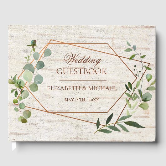 Rustikale Kupfer Geometric Eukalyptus Birch Weddin Gästebuch (Vorderseite)