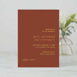 Rustikale Kupfer-Hochzeit im editorischen modernen Folieneinladung