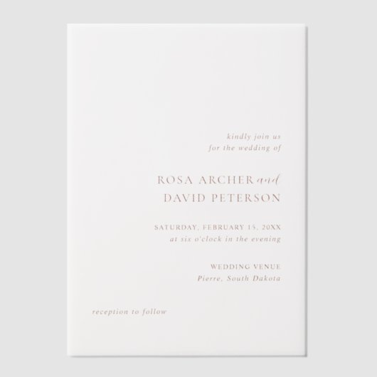 Rustikale Kupfer-Hochzeit im editorischen modernen Pergament Einladungen (Vorderseite)