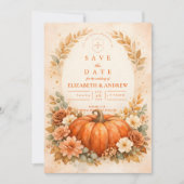 Rustikale Kürbis-Blumen-Herbst-Hochzeit Save The Date (Vorderseite)