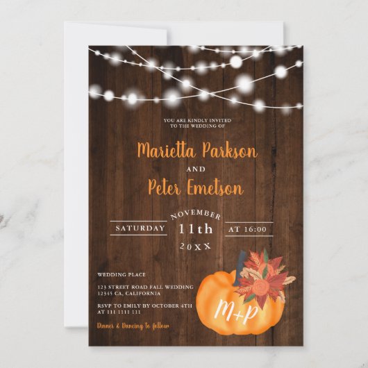 Rustikale Kürbis-Blumenholzlampen Hochzeit im Herb Einladung (Vorderseite)