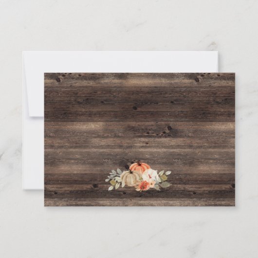 Rustikale Kürbis-Fall-Holzverkleidung mit Speiseka RSVP Karte (Rückseite)