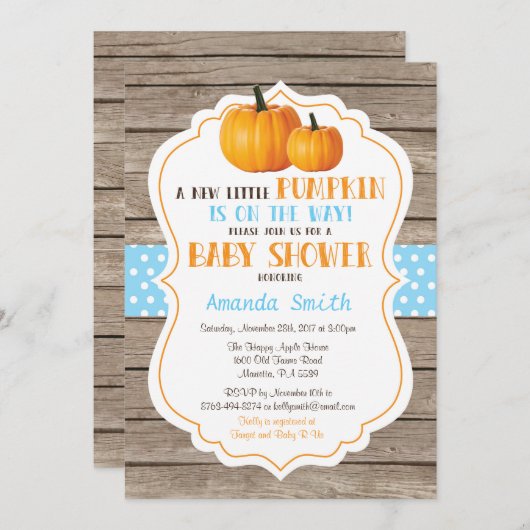 Rustikale Kürbis-Fall-Jungen-Babyparty-Einladung Einladung (Vorne/Hinten)
