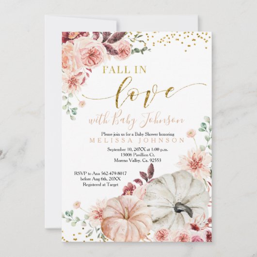 Rustikale Kürbis Herbst in Liebe Kinderdusche Einl Einladung (Vorderseite)