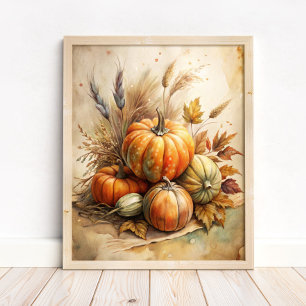 Rustikale Kürbis- und Herbstlaub-Boho-Herbstwandku Poster