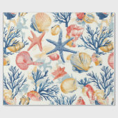 Rustikale Küste - Muscheln, Starfish, Riff (10) Geschenkpapier (Flach)