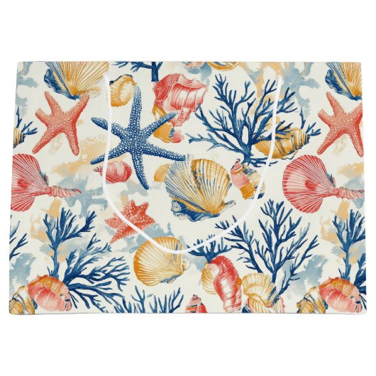 Rustikale Küste - Muscheln, Starfish, Riff (10) Große Geschenktüte (Vorderseite)