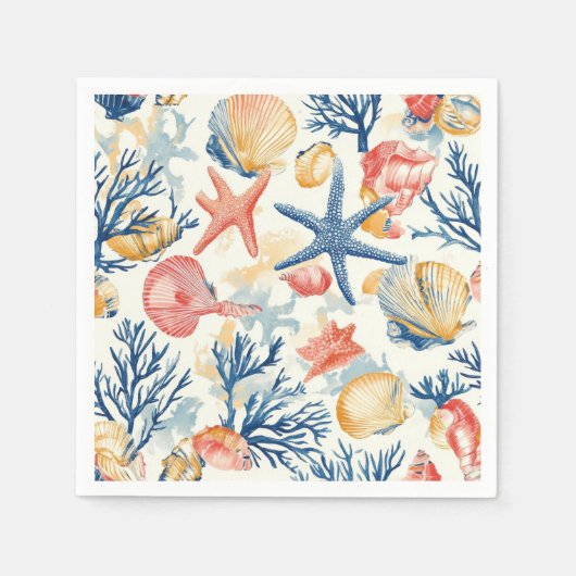 Rustikale Küste - Muscheln, Starfish, Riff (10) Serviette (Vorderseite)