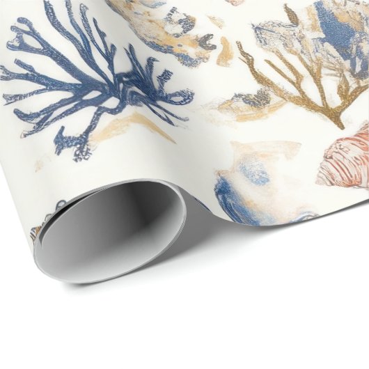 Rustikale Küste - Muscheln, Starfish, Riff (12) Geschenkpapier (Rolleneckpunkt)