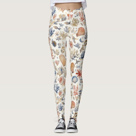 Rustikale Küste - Muscheln, Starfish, Riff (12) Leggings (Vorderseite)