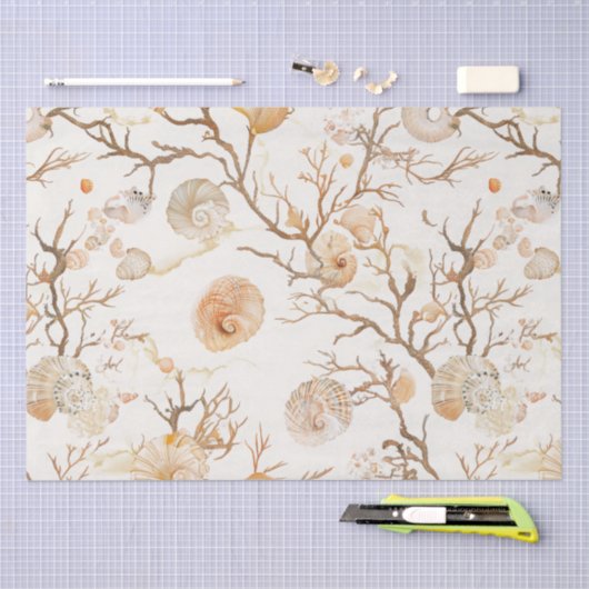 Rustikale Küste - Muscheln, Starfish, Riff (14) Seidenpapier (Handwerk)