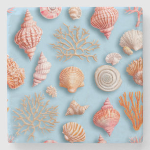 Rustikale Küste - Muscheln, Starfish, Riff (15) Steinuntersetzer