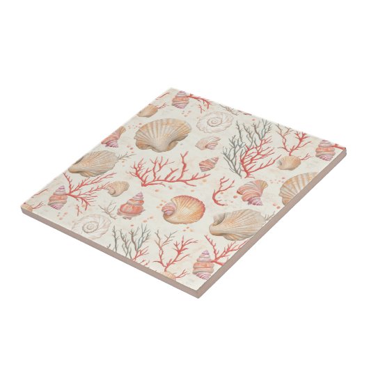 Rustikale Küste - Muscheln, Starfish, Riff (16) Fliese (Seite)