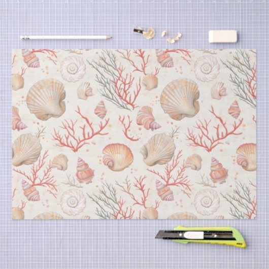 Rustikale Küste - Muscheln, Starfish, Riff (16) Seidenpapier (Handwerk)