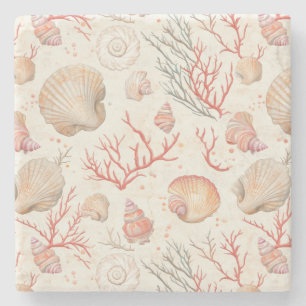 Rustikale Küste - Muscheln, Starfish, Riff (16) Steinuntersetzer