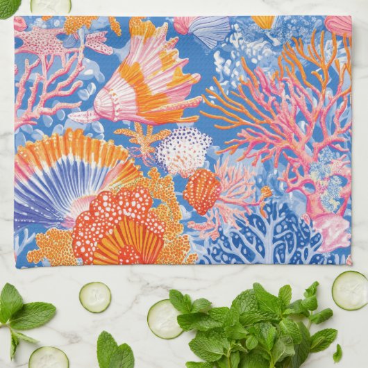 Rustikale Küste - Muscheln, Starfish, Riff (19) Geschirrtuch (Gefaltet)