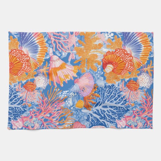Rustikale Küste - Muscheln, Starfish, Riff (19) Geschirrtuch (Horizontal)