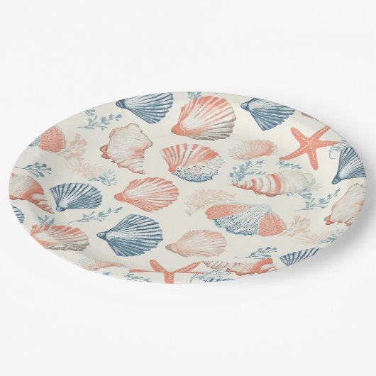 Rustikale Küste - Muscheln, Starfish, Riff (23) Pappteller (Schrägansicht)