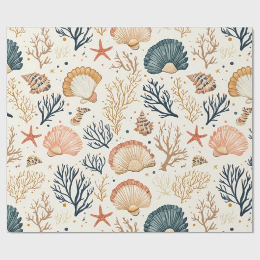 Rustikale Küste - Muscheln, Starfish, Riff (24) Geschenkpapier (Flach)