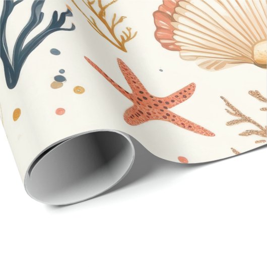 Rustikale Küste - Muscheln, Starfish, Riff (24) Geschenkpapier (Rolleneckpunkt)