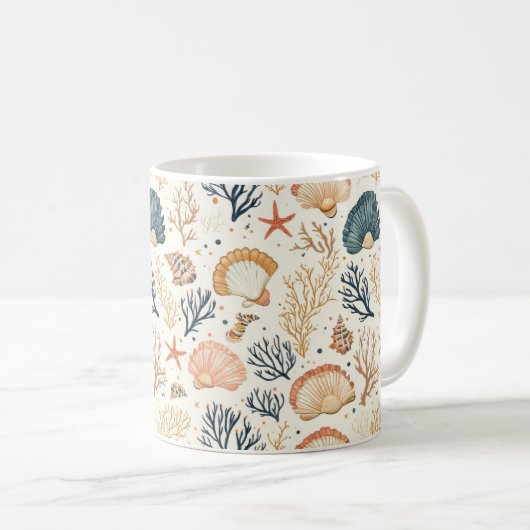 Rustikale Küste - Muscheln, Starfish, Riff (24) Kaffeetasse (VorderseiteRechts)