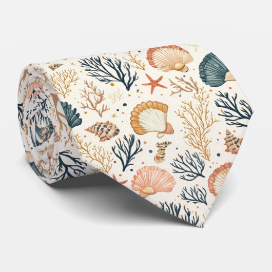 Rustikale Küste - Muscheln, Starfish, Riff (24) Krawatte (Gerollt)