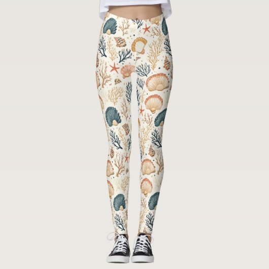 Rustikale Küste - Muscheln, Starfish, Riff (24) Leggings (Vorderseite)