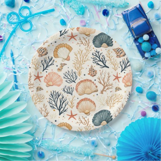Rustikale Küste - Muscheln, Starfish, Riff (24) Pappteller (Party)