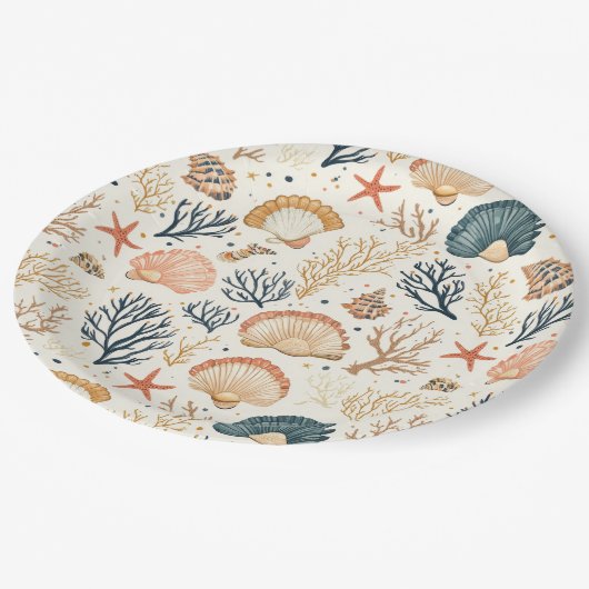 Rustikale Küste - Muscheln, Starfish, Riff (24) Pappteller (Schrägansicht)
