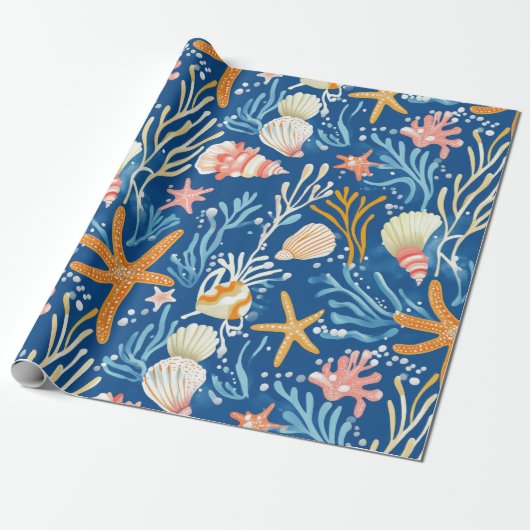 Rustikale Küste - Muscheln, Starfish, Riff (26) Geschenkpapier (Ungerollt)
