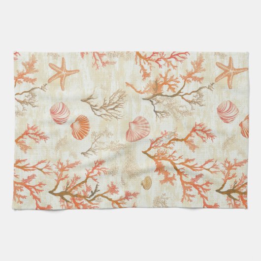 Rustikale Küste - Muscheln, Starfish, Riff (2) Geschirrtuch (Horizontal)